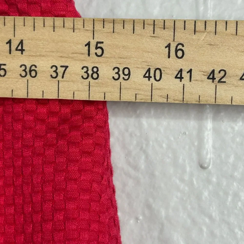 Le Suit Skirt Set Womens Petite 6P Red Textured Button Puff Sleeve Jacket Skirt